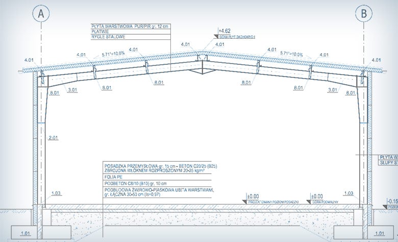 Powierzchnia projektowanej hali stalowej będzie wynosiła 310 m2, a jej wysokość w okapie 4 m.
