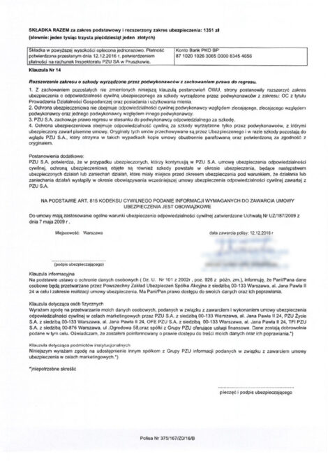 Polisa PZU wykonawca hal stalowych